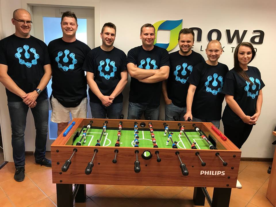 Members of the Nowa Elektro team enjoying their table soccer tournament